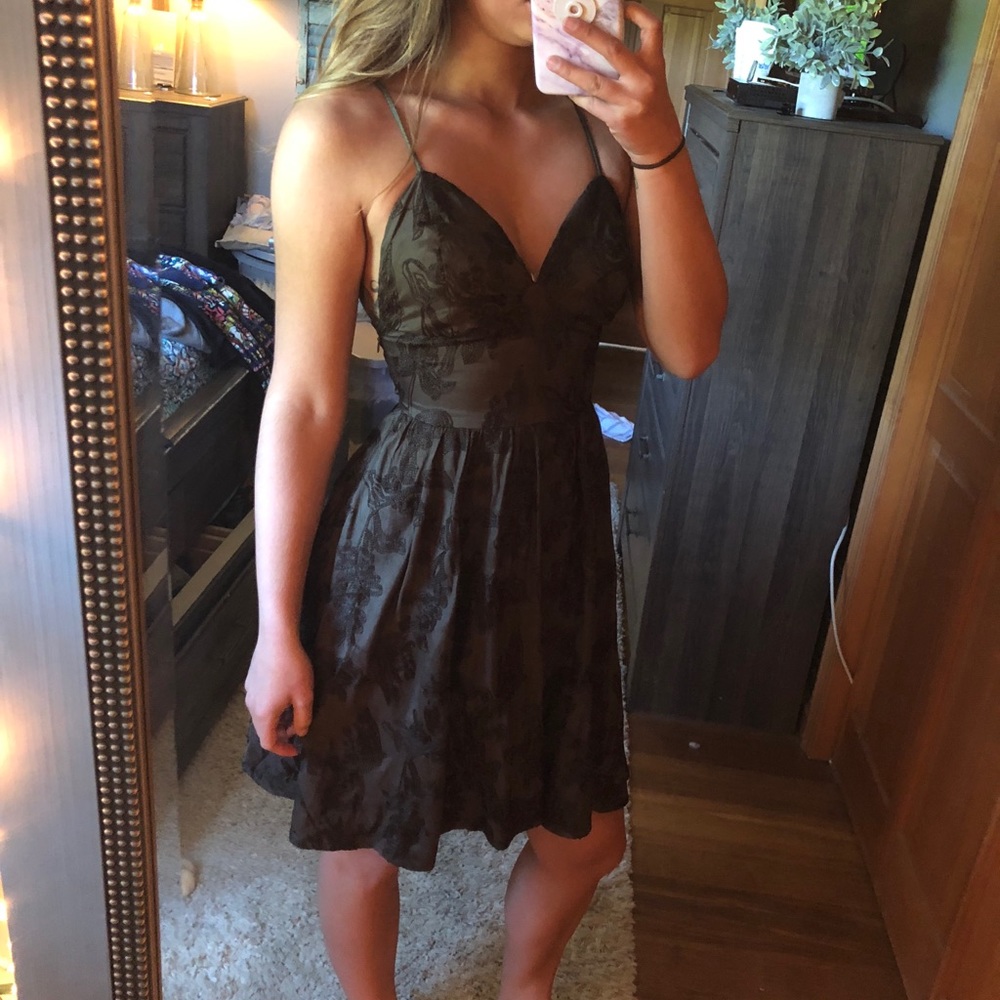 Embroidered olive green dress